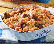 Macaroni with veal meatballs