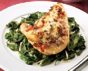 Gratinéed bruschetta chicken breasts with spinach