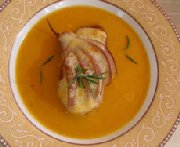 Fall squash soup with Gouda and pear