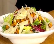 green salad, roasted squash and parmesan